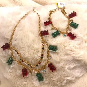 Betsey Johnson Holiday Christmas Gummy Bear Charm Necklace abs Bracelet